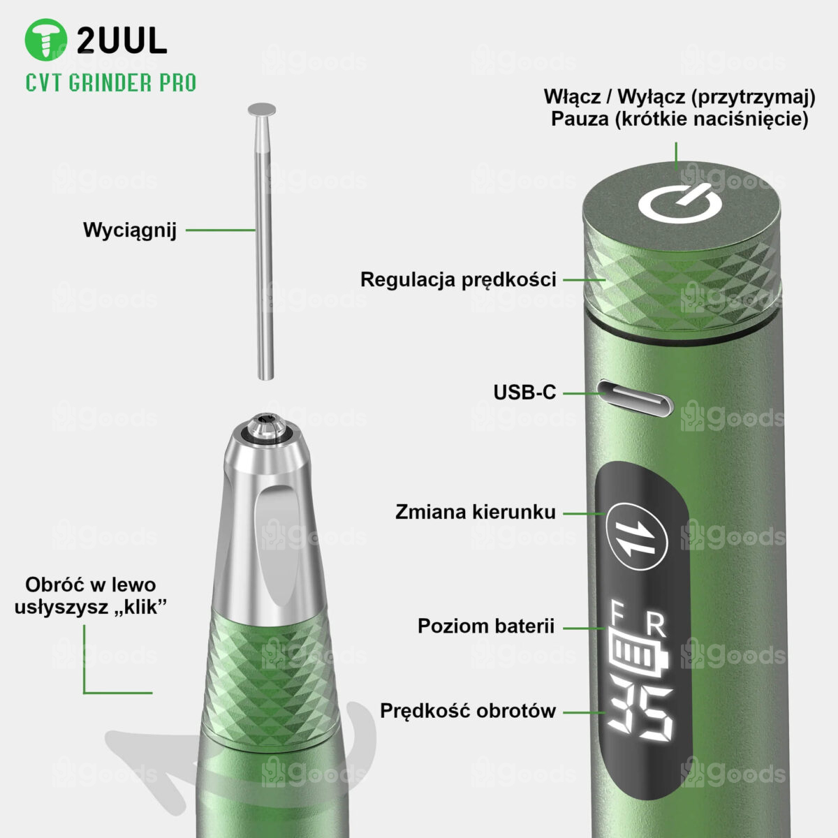 2UUL DA85 CVT Pro Coreless Motor Grinder with 10Pcs DA82 Grinding Heads for Phone Repair - Image 3