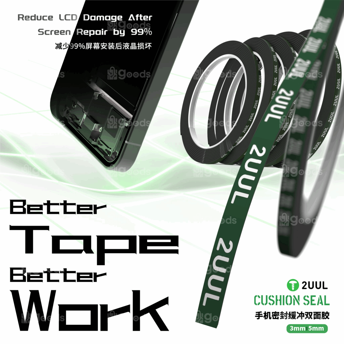 2UUL Cushion Seal Tape for Screen Frame & Back Cover 3mm/5mm (5Rolls/Pack） - Image 4