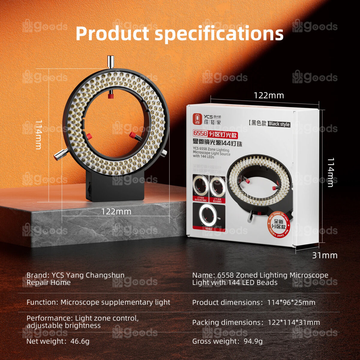 YCS 6558 Microscope Light Adjustable 144 Lamp Beads LED Ring Light - Image 3